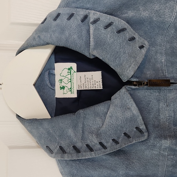 Quaker Factory blue leather embroidered sunflower jacket zipper size medium - Picture 5 of 14